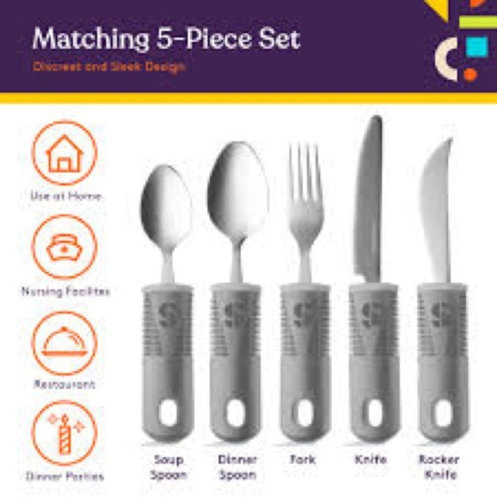 Adaptive Utensils nonslip handles, non-weighted, stainless steel - Picture 2 of 3